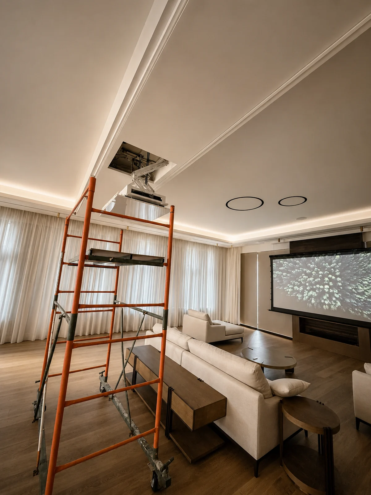Projector lift installation in home theater