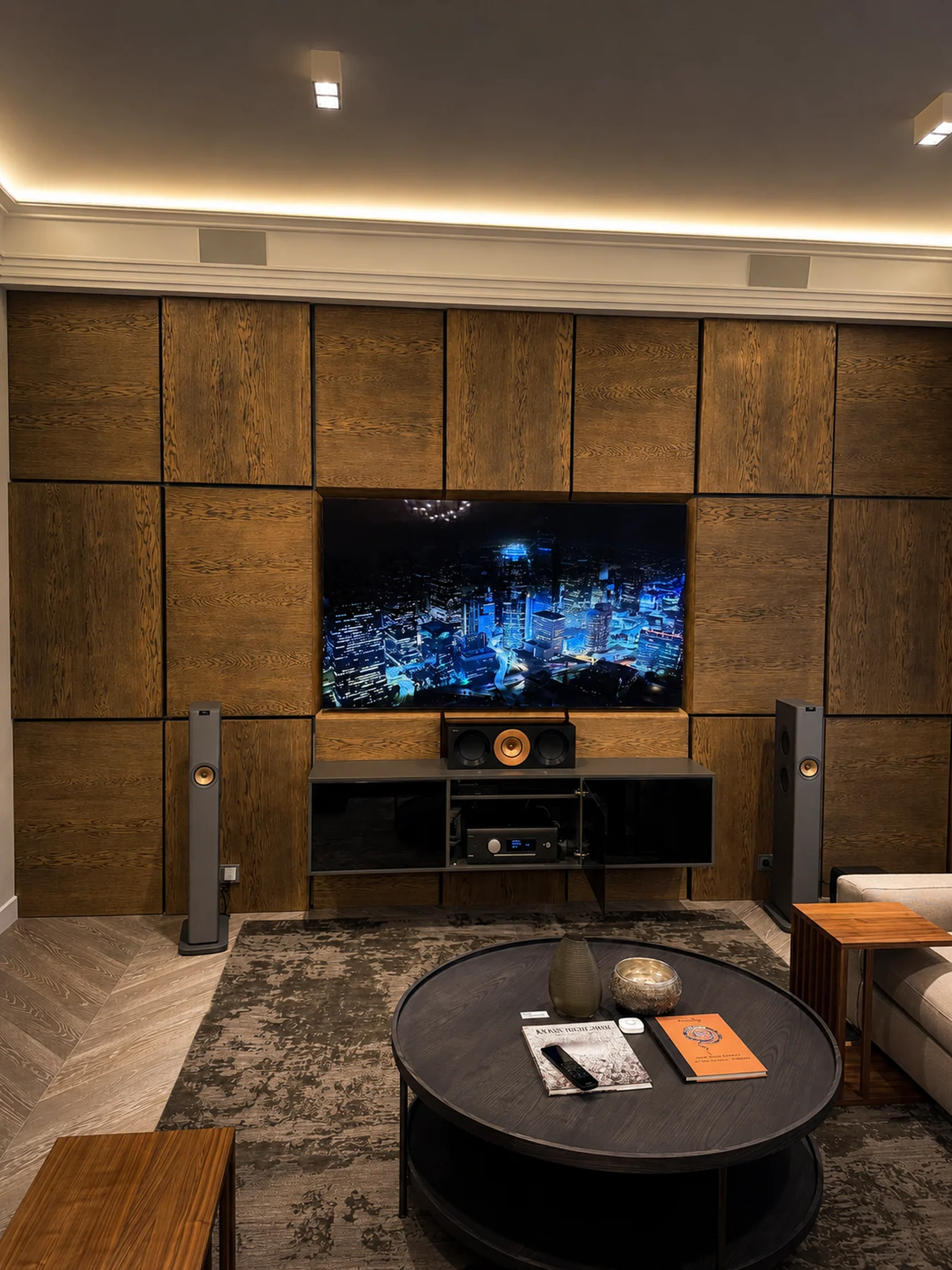 Media wall with lighting automation scene